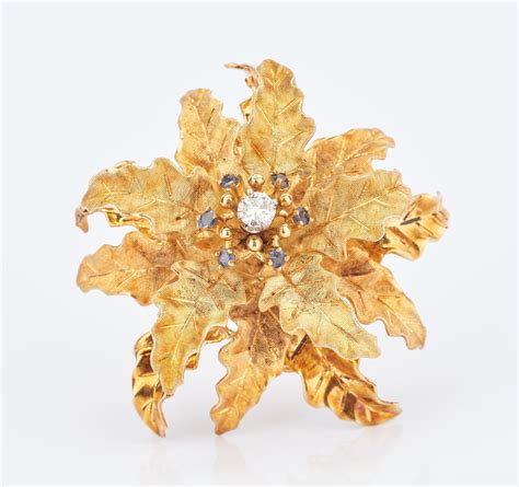 Sold Price 18k Gold And Diamond Flower Brooch Invalid Date Est