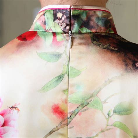 Opulent Peony Flowers Print Silk Cheongsam Qipao Dress Qipao Cheongsam Dresses Women