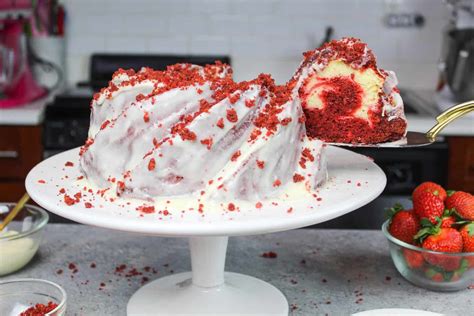 Red Velvet Bundt Cake With Cream Cheese Ripple And Glaze Cream Cheese Buttercream Frosting