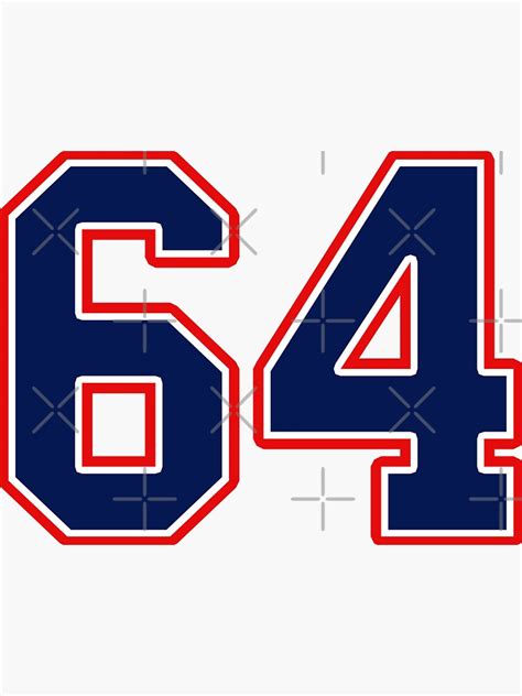 Number 64 Sixty Four Sports Jersey Sticker For Sale By Msbdesign