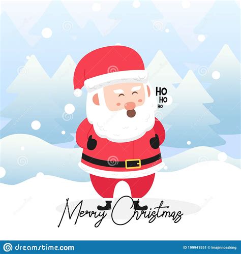 Santa Claus Laughing Ho Ho Ho With Scene Winter Landscapecute Christmas Character Stock Vector