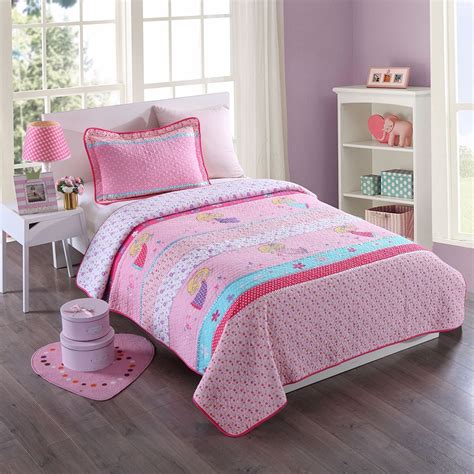 Chausub Kids Bedspread Quilt Set 2pcs Cotton Coverlets Pink Girls