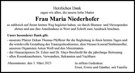 Traueranzeigen Von Maria Niederhofer Augsburger Allgemeine Zeitung