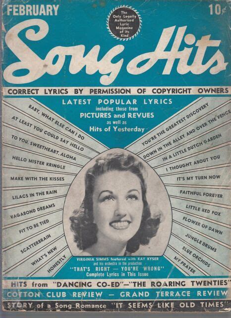 Song Hits Feb 1940 Cover Virginia Simms 6 Ebay