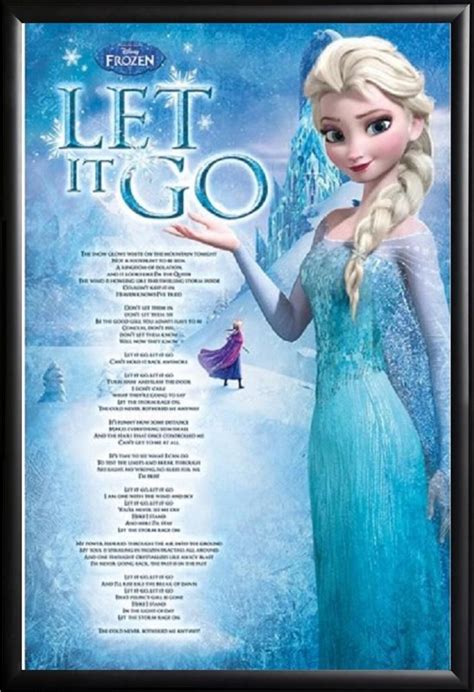 Disney Frozen Poster Elsa Let It Go Lyrics In Premium Black Wood Frame 24x36 Frozen Let It Go