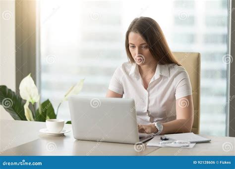 Female Office Worker Doing Everyday Work Routine Stock Photo Image Of