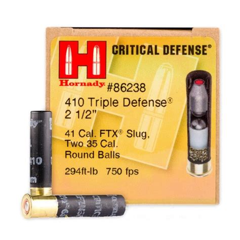 410 Bore 2 12 Ftx Slug Hornady Critical Defense 20 Rounds