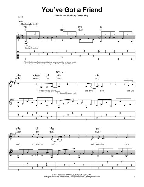 Youve Got A Friend By James Taylor Guitar Tab Play Along Guitar