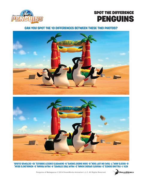 Pdf Spot The Difference Penguins · Penguins Of Madagascar © 2014