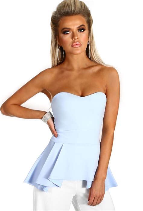 Forever Yours Baby Blue Strapless Peplum Top Tops Blue Peplum Top