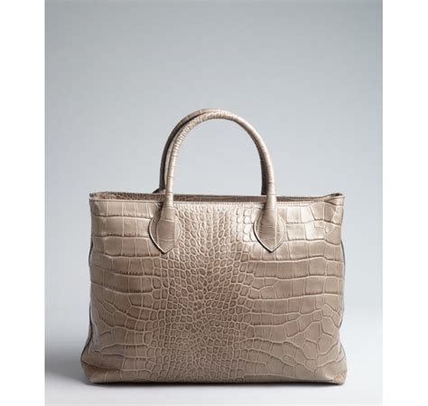 Lyst Furla Taupe Croc Embossed Leather Martha Top Handle Bag In Natural