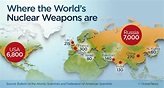 Map showing states with nuclear weapons and estimated number of nuclear ...