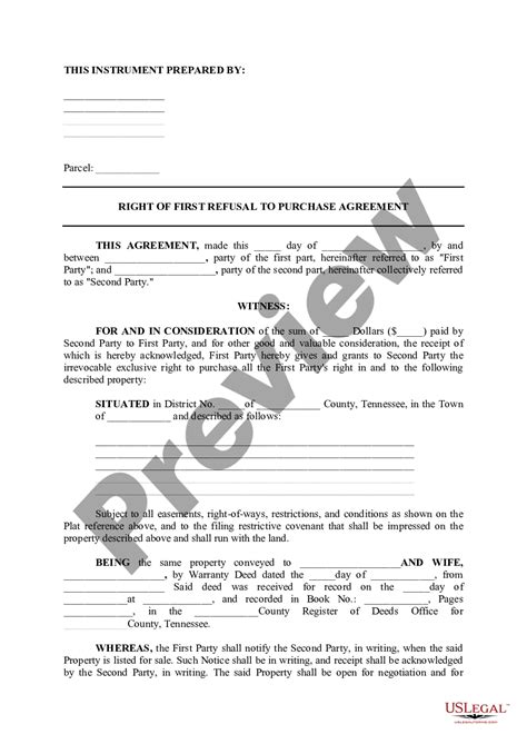 Murfreesboro Tennessee Right Of First Refusal To Purchase Agreement