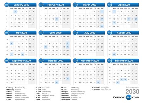 Calendar 2030