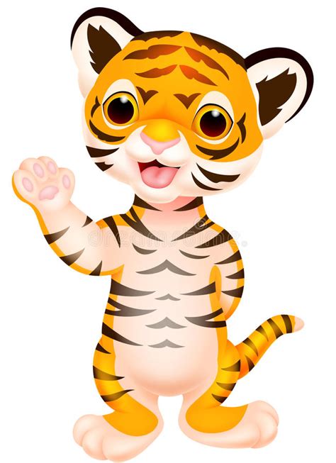 Cute Baby Tiger Cartoon Waving Stock Vector Illustration Of Clip