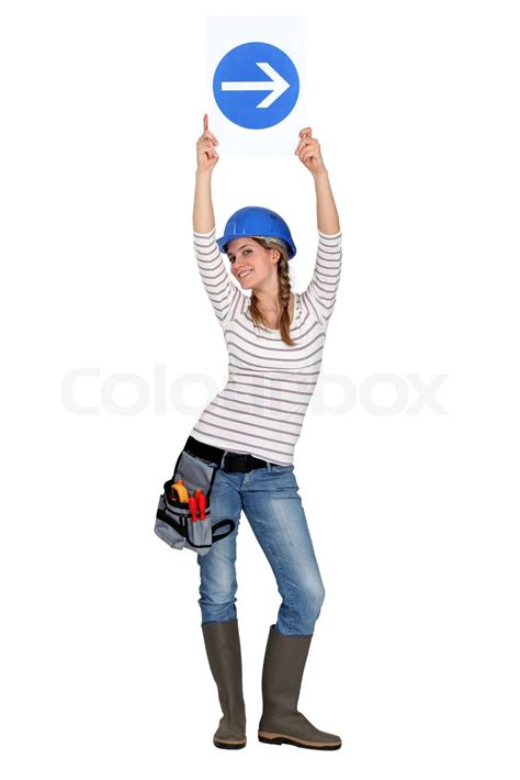 Happy Worker Diverting Traffic Stock Image Colourbox