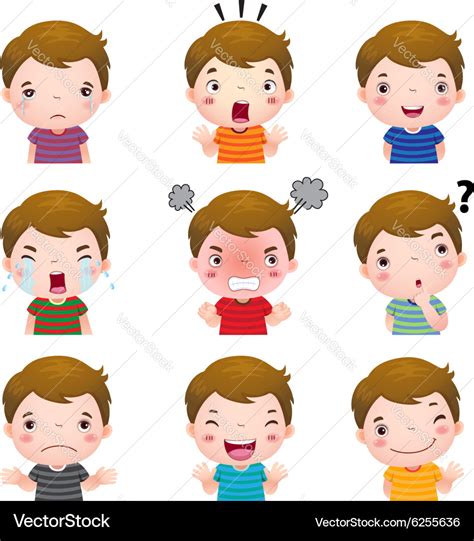 Cute Boy Faces Showing Different Emotions Vector Image