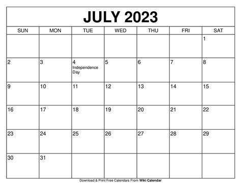 Blank July 2023 Calendar Printable Pdf Word 2023 Printable Calendar