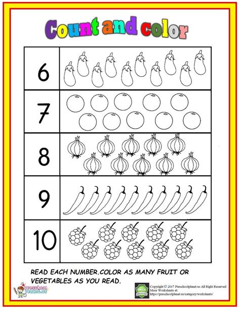 Number Count And Color 6 10 Worksheet Worksheet For Kids
