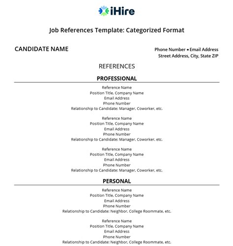 How Your Job Reference Page Should Look Job References Templates Ihire