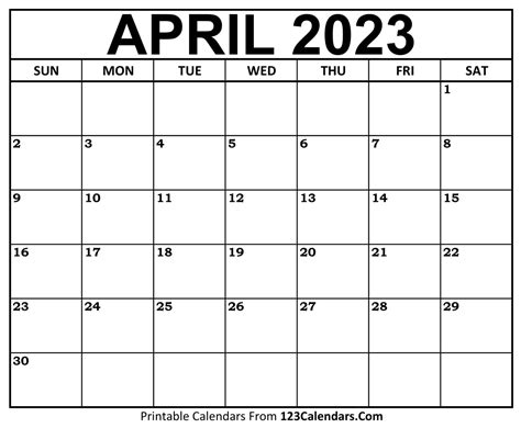 Printable April 2023 Calendar