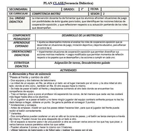 A Spanish Document With The Words Plan Classe Generales Diferia Written
