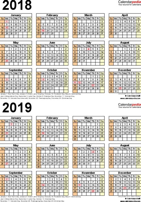 2018 2019 Two Year Calendar Free Printable Pdf Templates