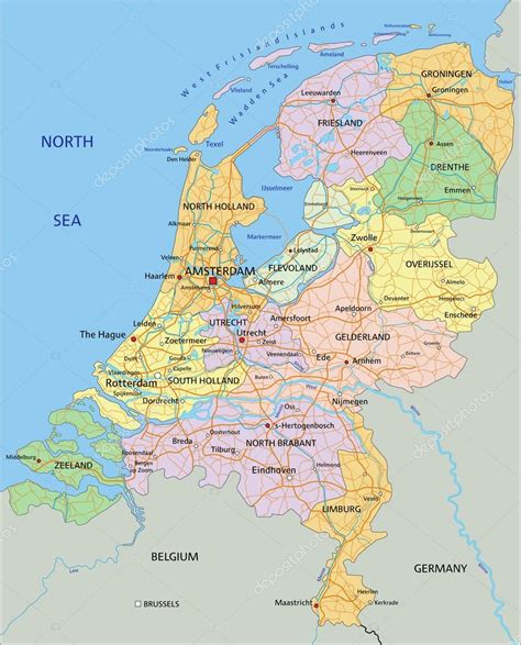 Netherlands Political Map With Separated Layers