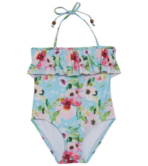 Snapper Rock Girls Watercolor Floral Frill Halter One Piece Swimsuit