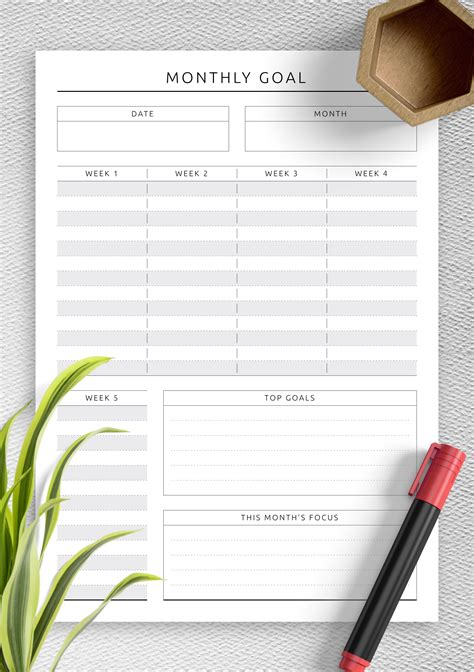 Download Printable Monthly Goal Setting For 5 Weeks Pdf Goals