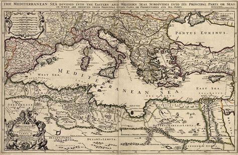 Mediterranean Antique Map Print 1685 Ancient Maps Vintage Maps