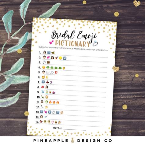 Bridal Emoji Pictionary Game With Answers Bridal Shower Etsy