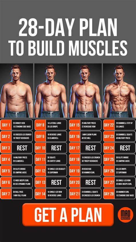 The 28 Day Plan To Build Muscles Is Shown In This Ad For Men S Health