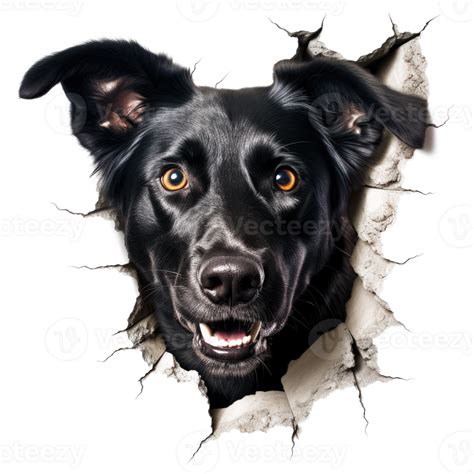 Black Dog Peeking Out From Broken Wall Generative Ai 26913087 Png