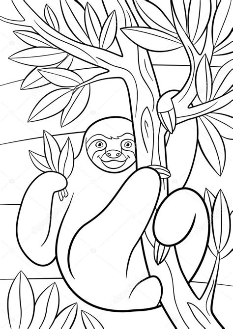 Cute Sloth Coloring Pages Coloring Pages Cute Lazy Sloth — Stock
