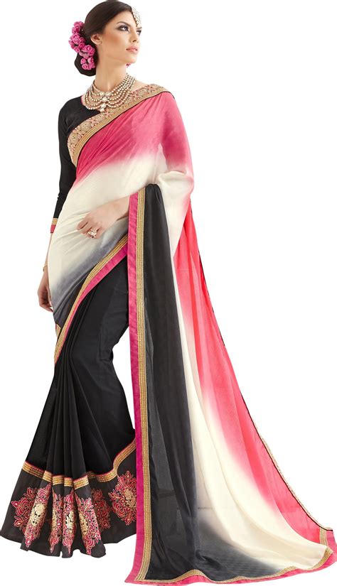Jiya Self Design Embriodered Embellished Fashion Georgette Silk Jacquard Sari Buy