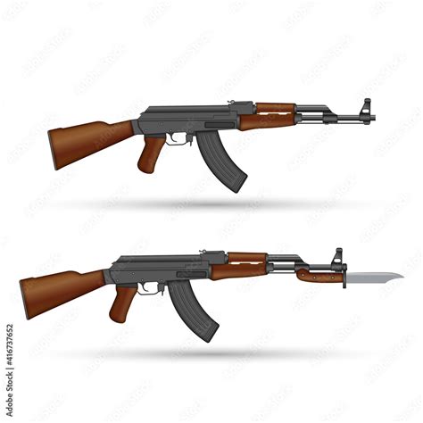 Vecteur Stock Kalashnikov Ak 47 Assault Rifle With Bayonet Knife