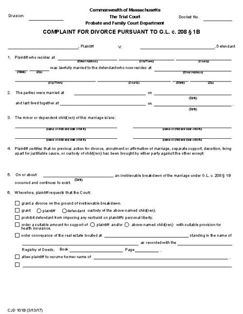 Free Massachusetts Divorce Forms Pdf And Word Free Printable Legal Forms