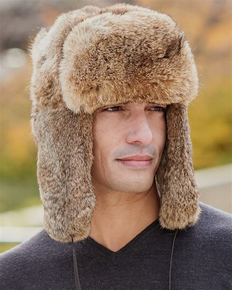 Brown Rabbit Fur Russian Ushanka Hat