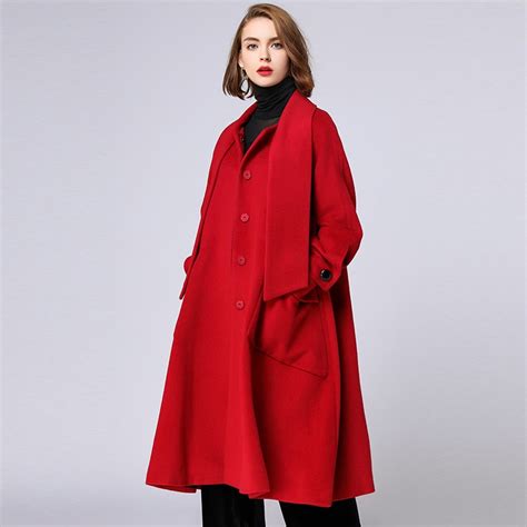 Buy 4xl Winter Autumn Red Wool Blend Coat Women 2018