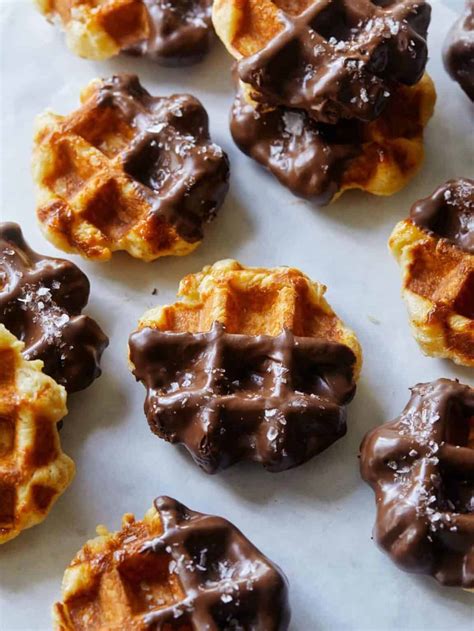 Salted Chocolate Dipped Liege Waffles Spoon Fork Bacon