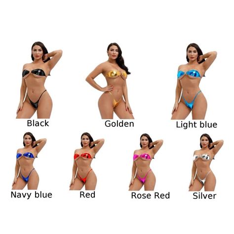 Buy Sexy Womens Wet Look Bikini Set Mini Bra Micro G String Thong Swimwear Lingerie At