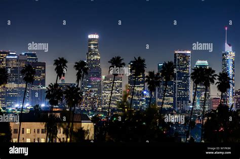 Downtown Los Angeles Skyline At Night Stock Photo Alamy