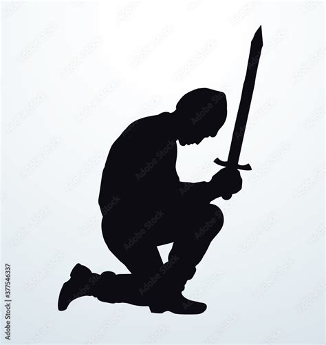 Kneeling Knight With A Sword Vector Drawing Vector De Stock Adobe Stock