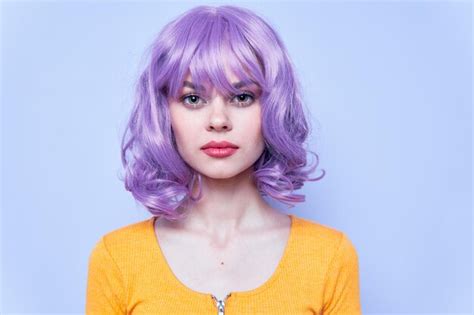 Premium Photo Stylish Girl Purple Hair Portrait Isolated Background