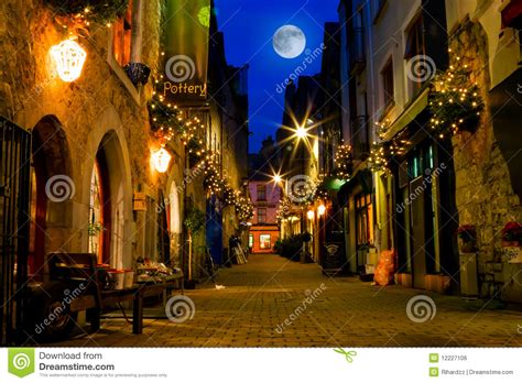 Old Street Decorated With Lights At Night Stock Photo Image Of Stone