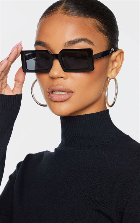 black squareframe slimline sunglasses prettylittlething usa