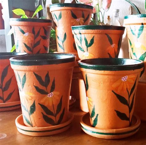 Decorative Terra Cotta Planter Pots With Hand Paint Green Etsy