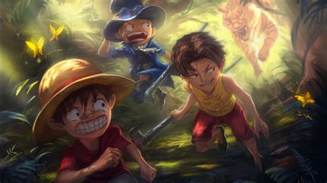 One Piece Luffy Ace Sabo On The Forest A Triger Coming On Back Hd Anime