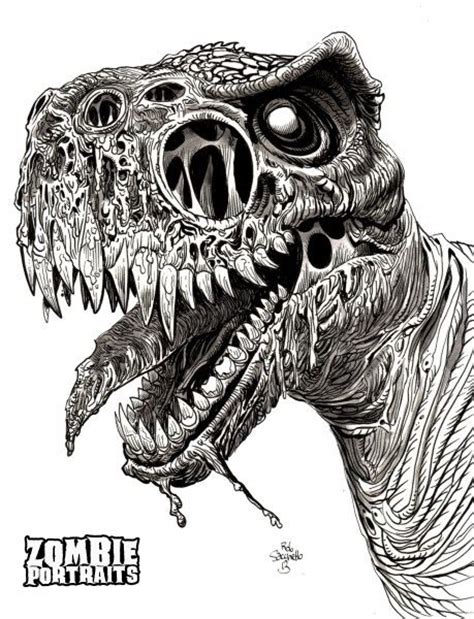 T Rex Zombie Close Up Zombie Art By Rob Sacchetto Ink In 2019